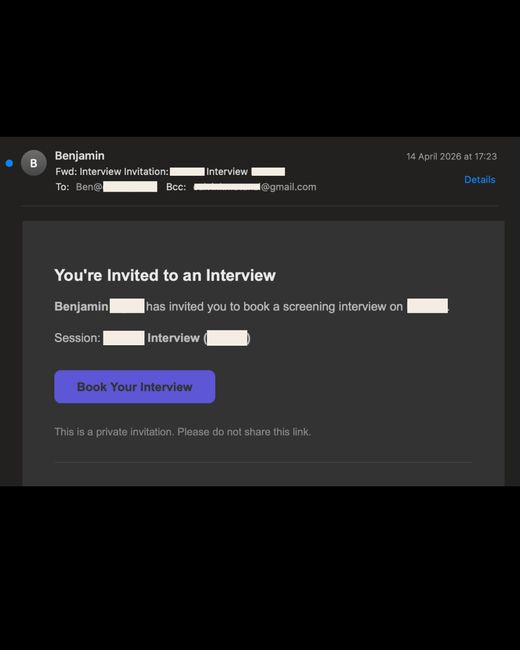 Interview invitation email for a Screening interview role