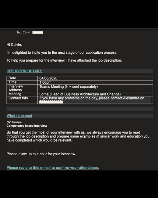 Interview invitation email for a Competency interview role