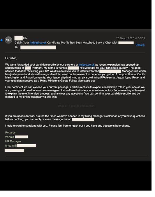 Interview invitation email for a Manager role